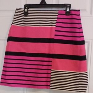 Ann Taylor LOFT Hot Pink and Black Striped Patchwork Mini Skirt
